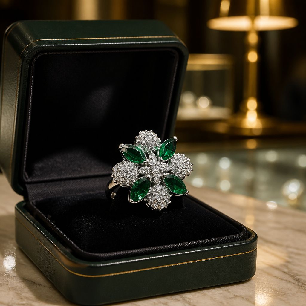 Emerald Bloom Crystal Ring