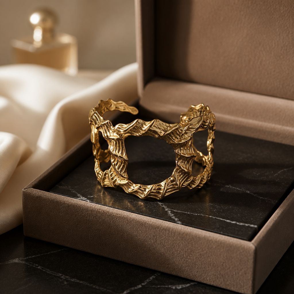 Modern Textured Gold Cuff Bracelet