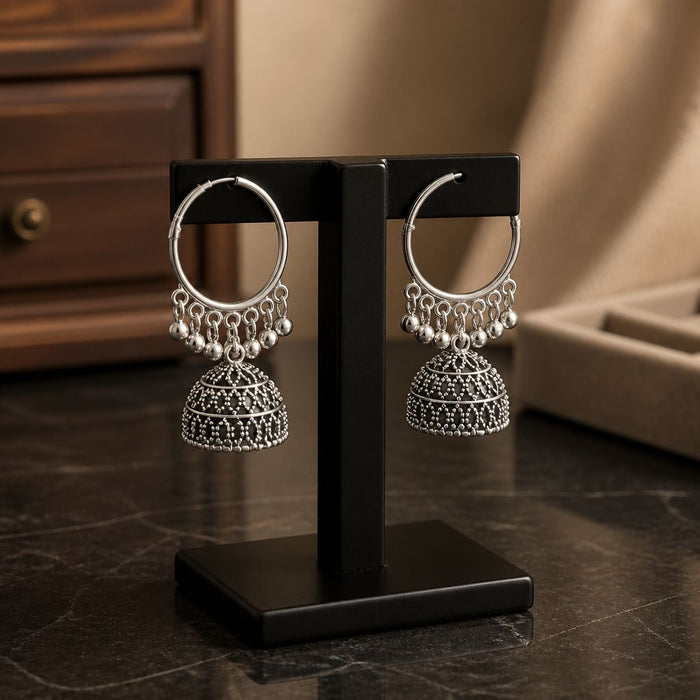 Boho Oxidized Hoop Jhumka Earrings
