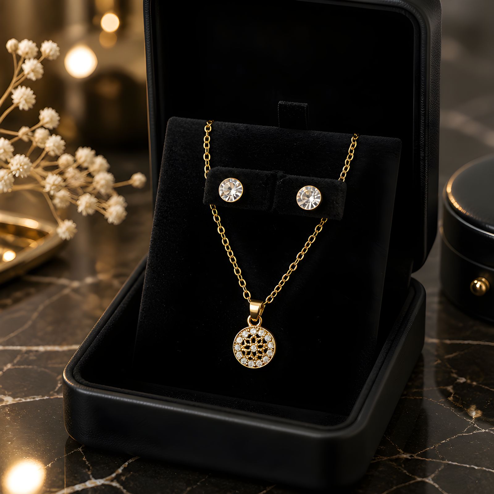 Crystal Pendant Necklace Set