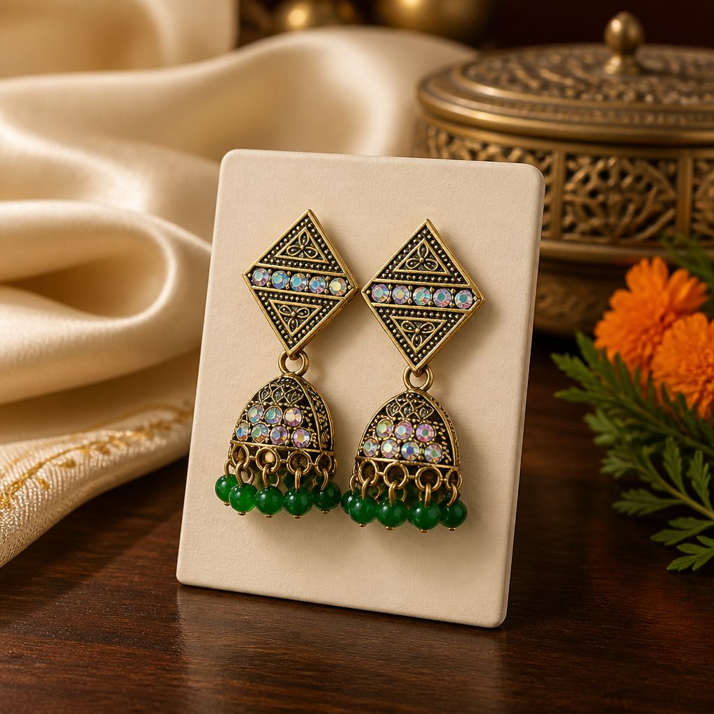 Vintage Green Beaded Jhumka