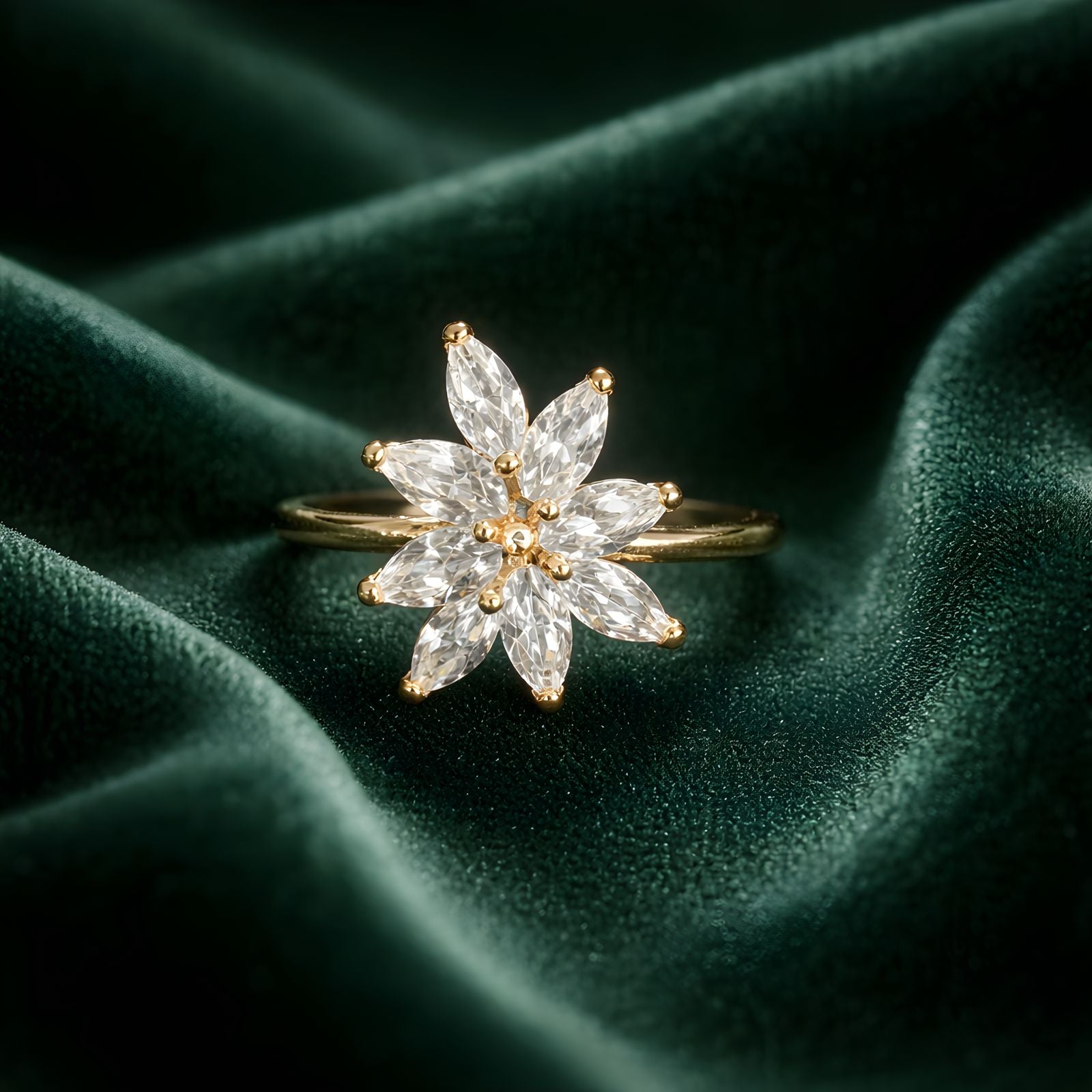 Golden Crystal Blossom Ring