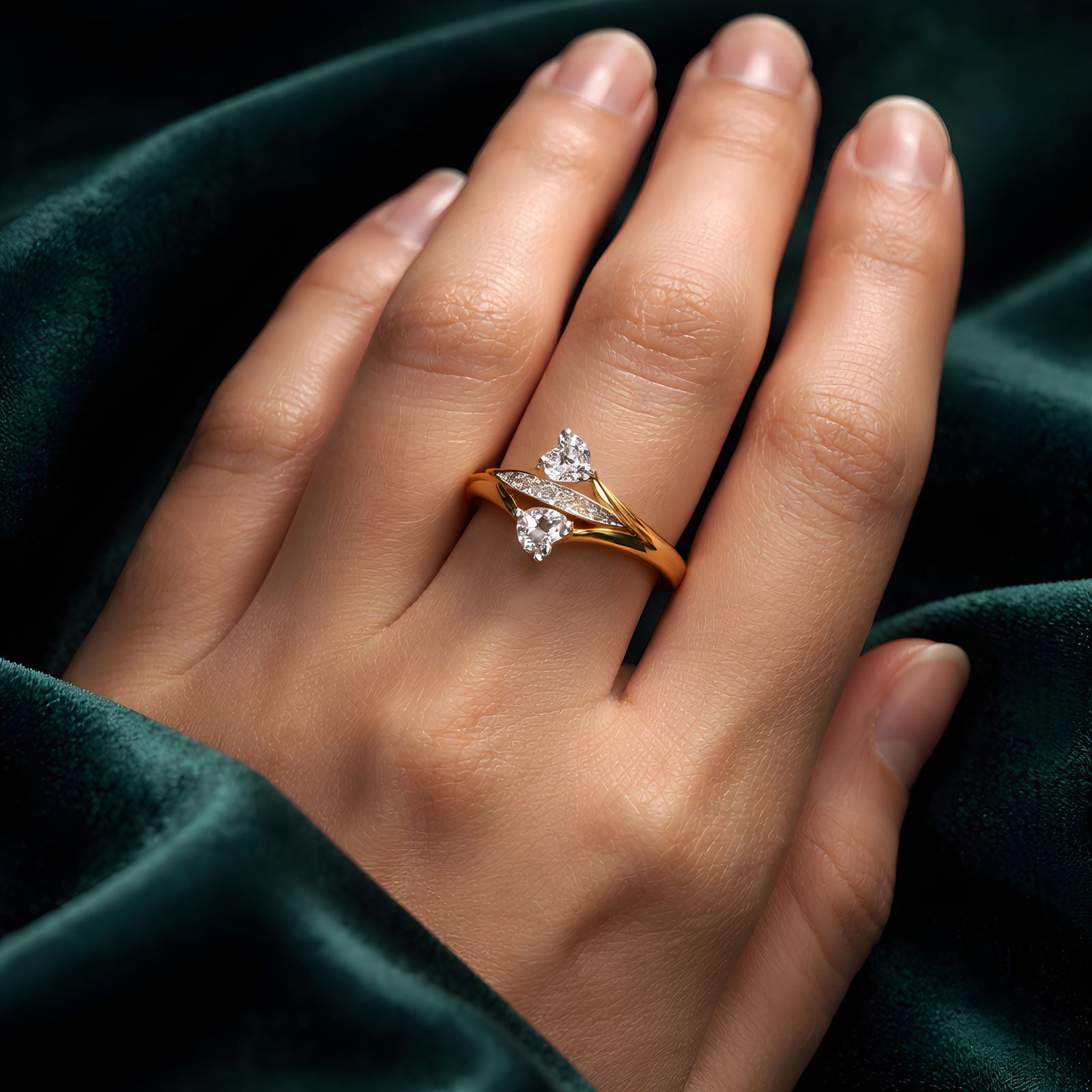 Golden Twin Heart Ring