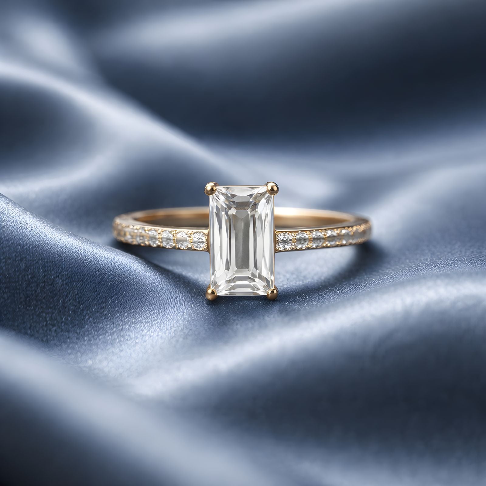 Golden Emerald Cut Ring