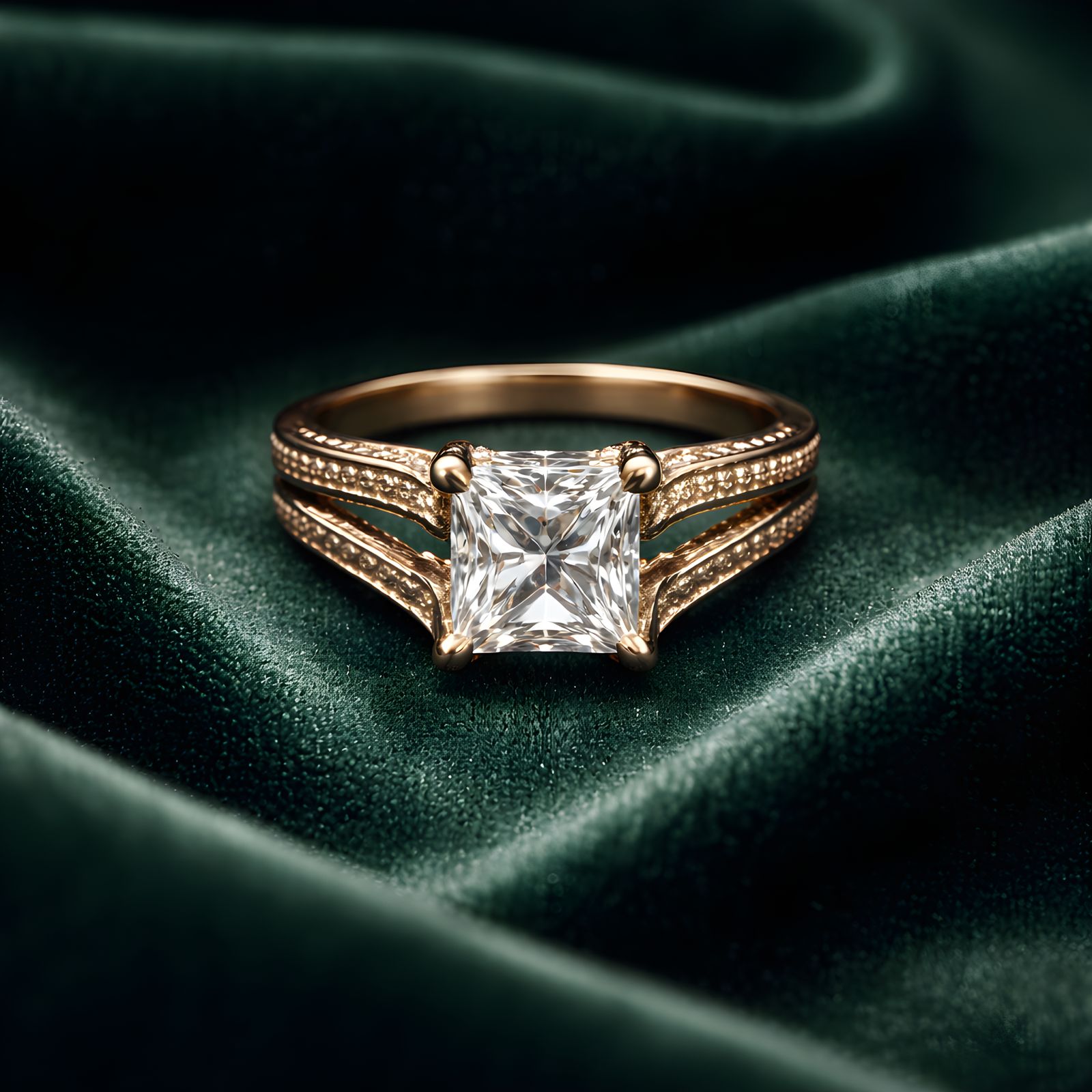 Golden Princess Cut Ring