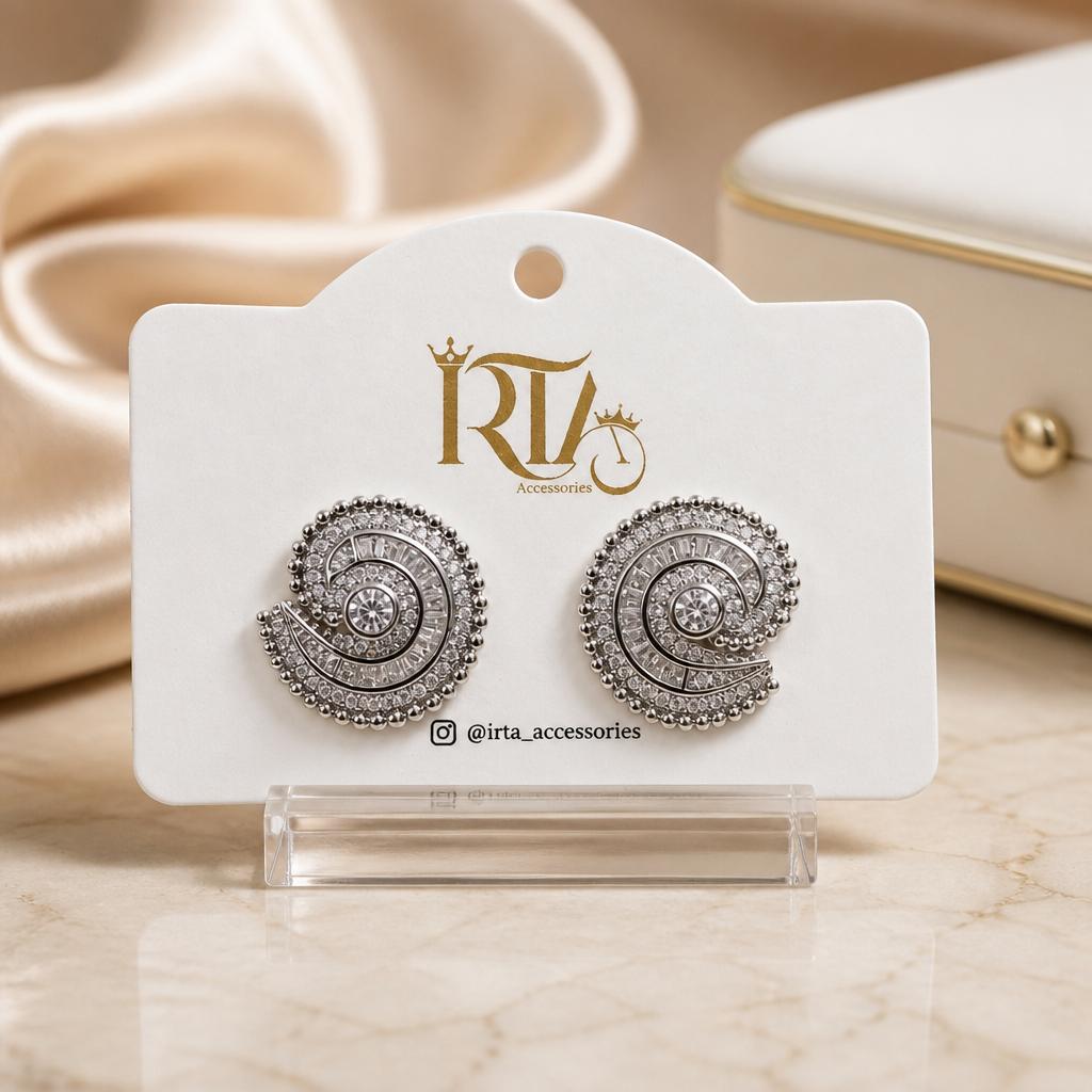 Silver Spiral Crystal Stud Earrings
