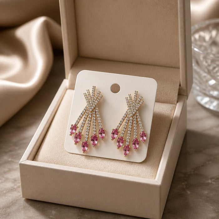 Pink Crystal Fan Earrings