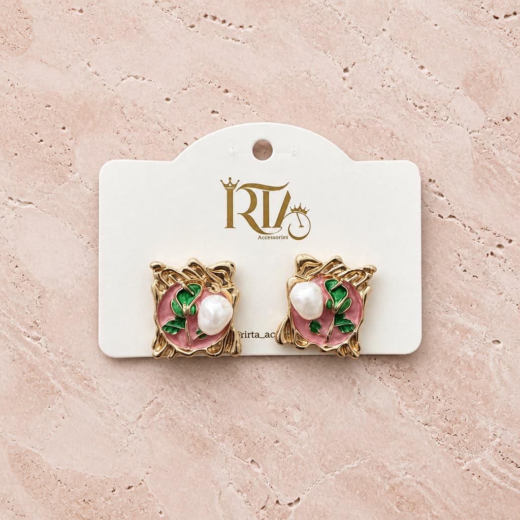 Elegant Floral Pearl Stud Earrings