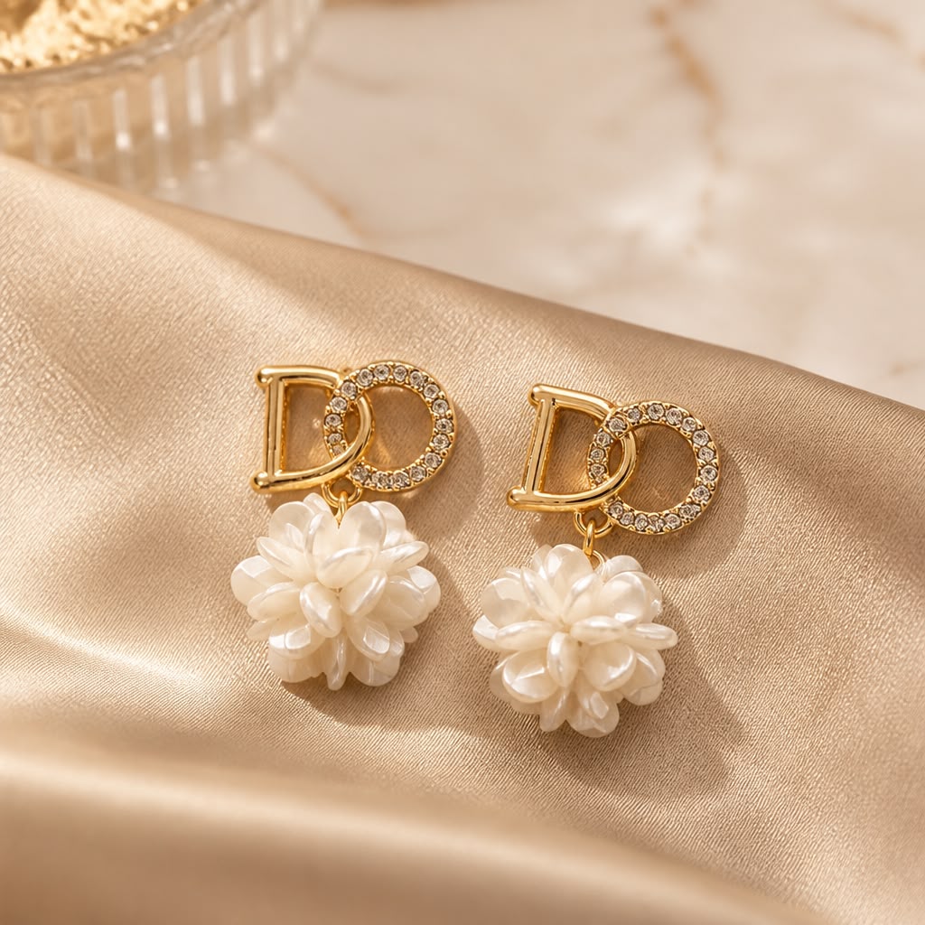 Elegant Floral Crystal Drop Earrings.
