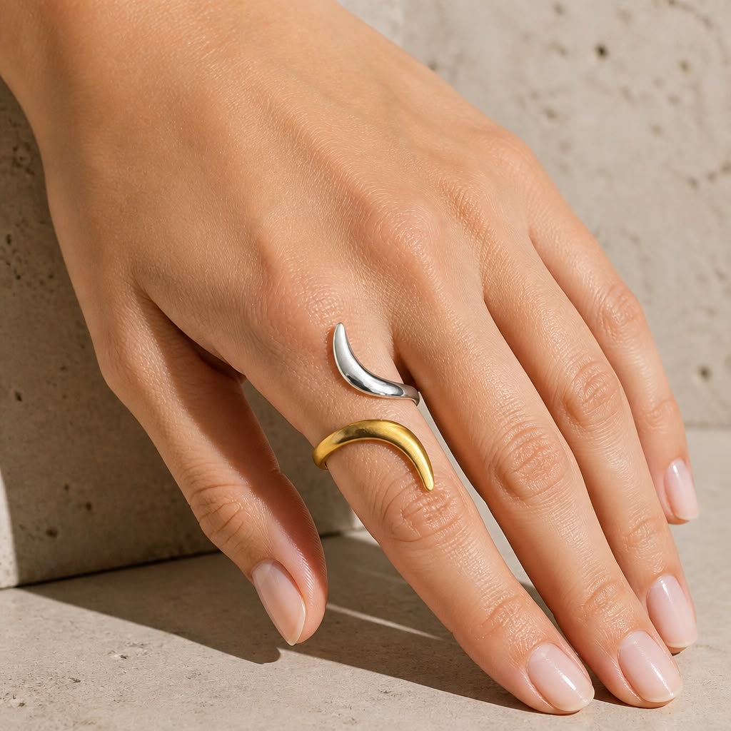 Dual Tone Crescent Open Ring