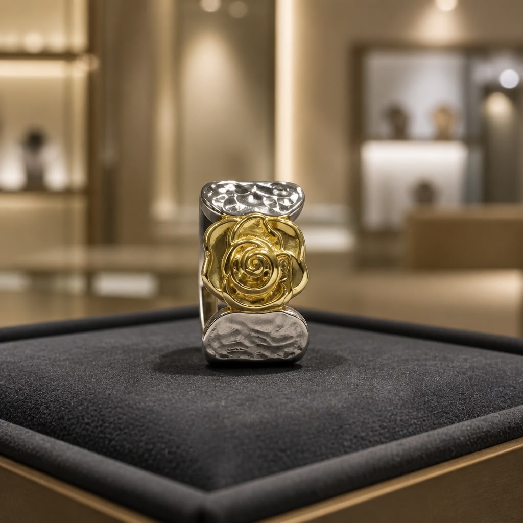 Golden Rose Dual Tone Statement Ring