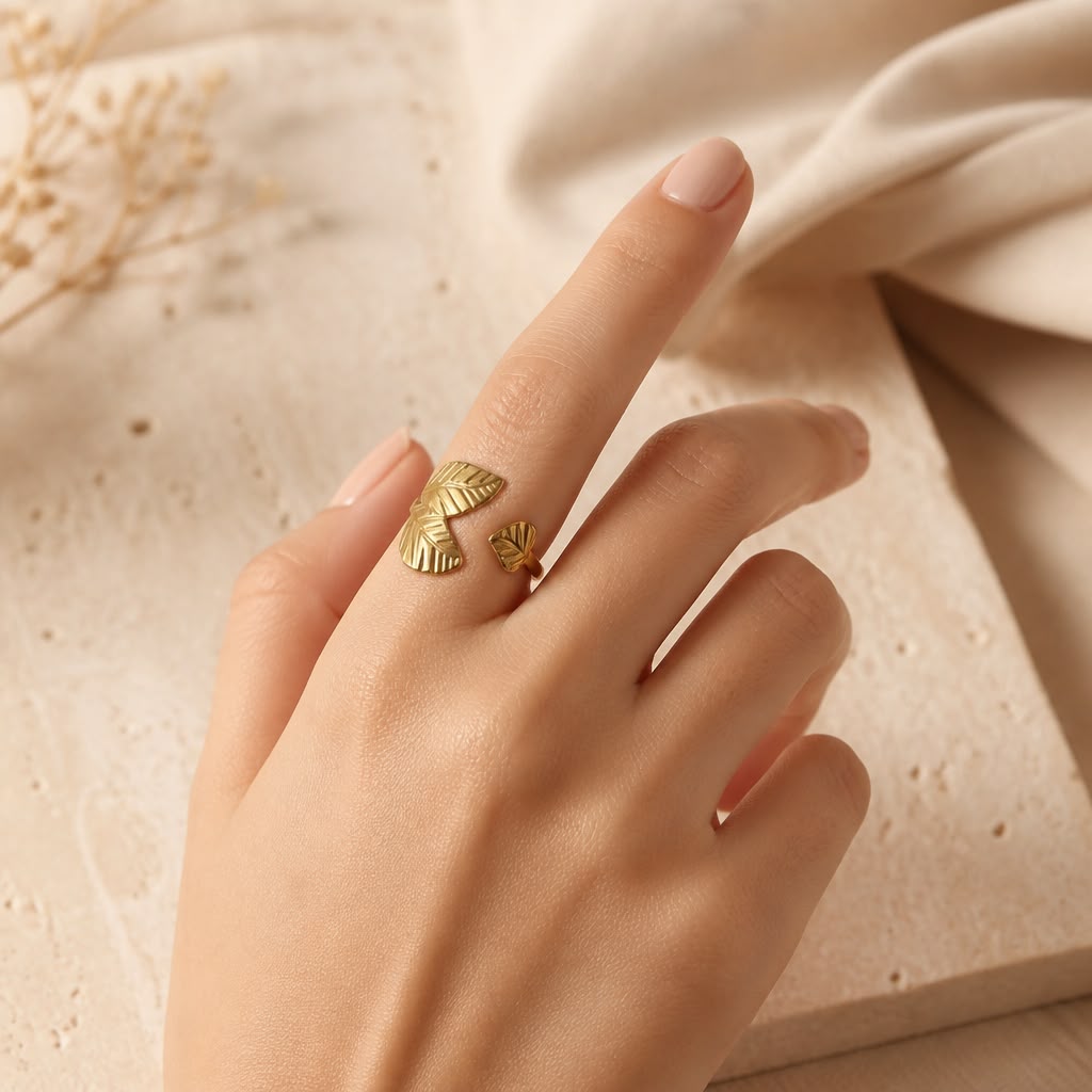 Golden Leaf Twist Open Ring