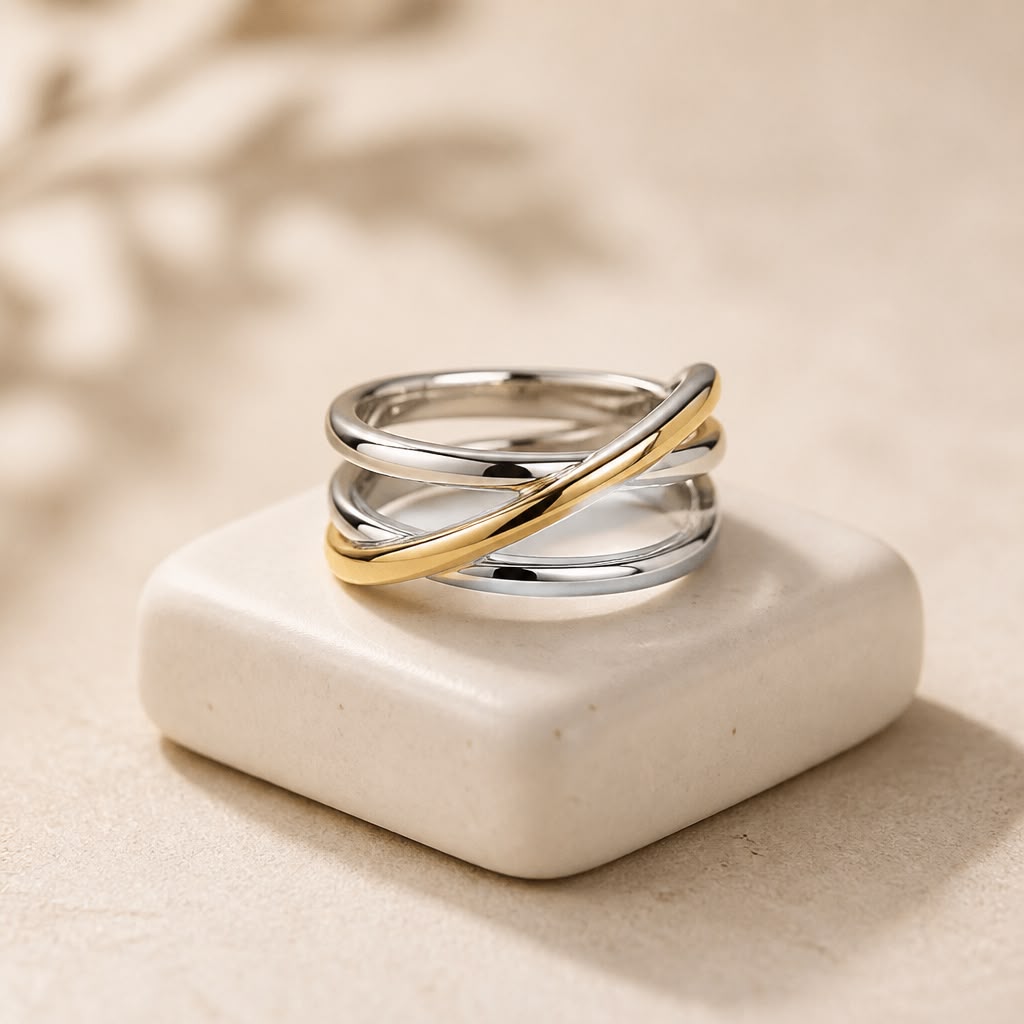 Interlocking Gold Silver Twist Ring