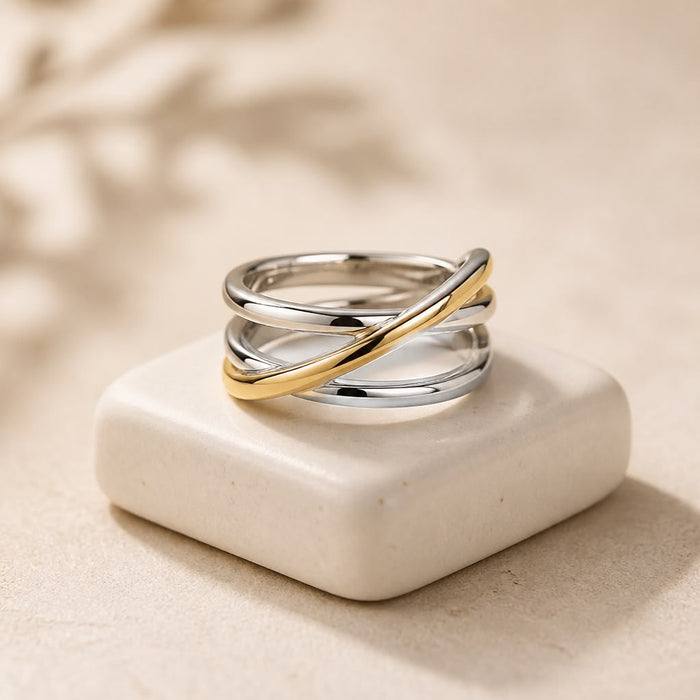 Interlocking Gold Silver Twist Ring