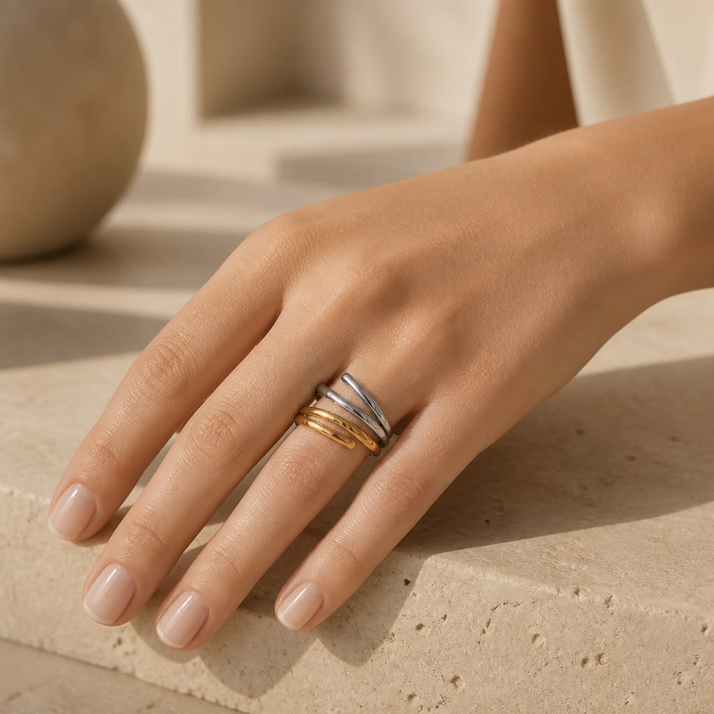Layered Wave Dual Tone Stack Ring