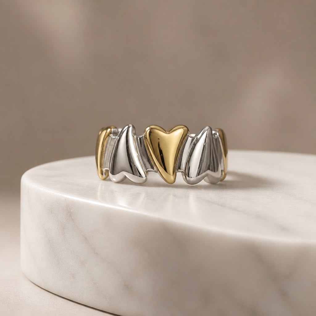 Golden Heart Wave Dual Tone Ring