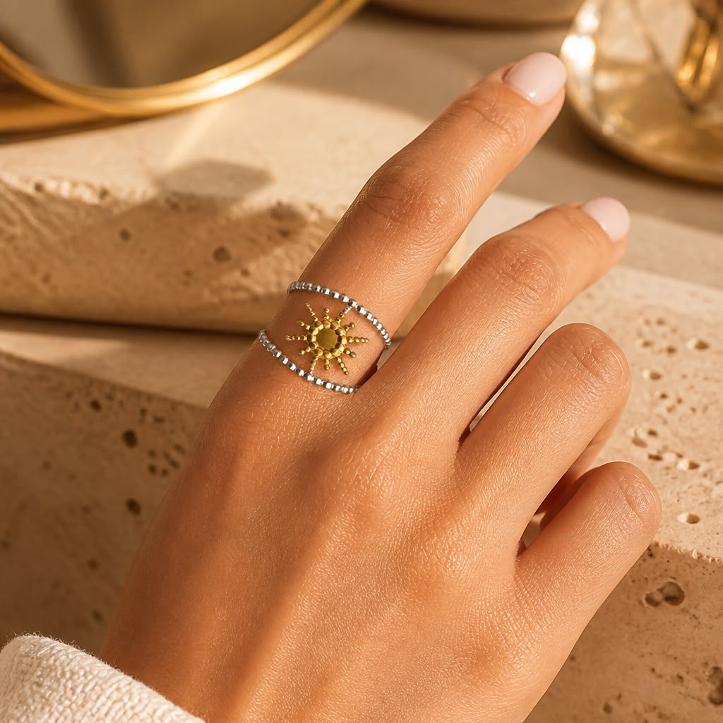 Celestial Sunburst Beaded Statement Ring