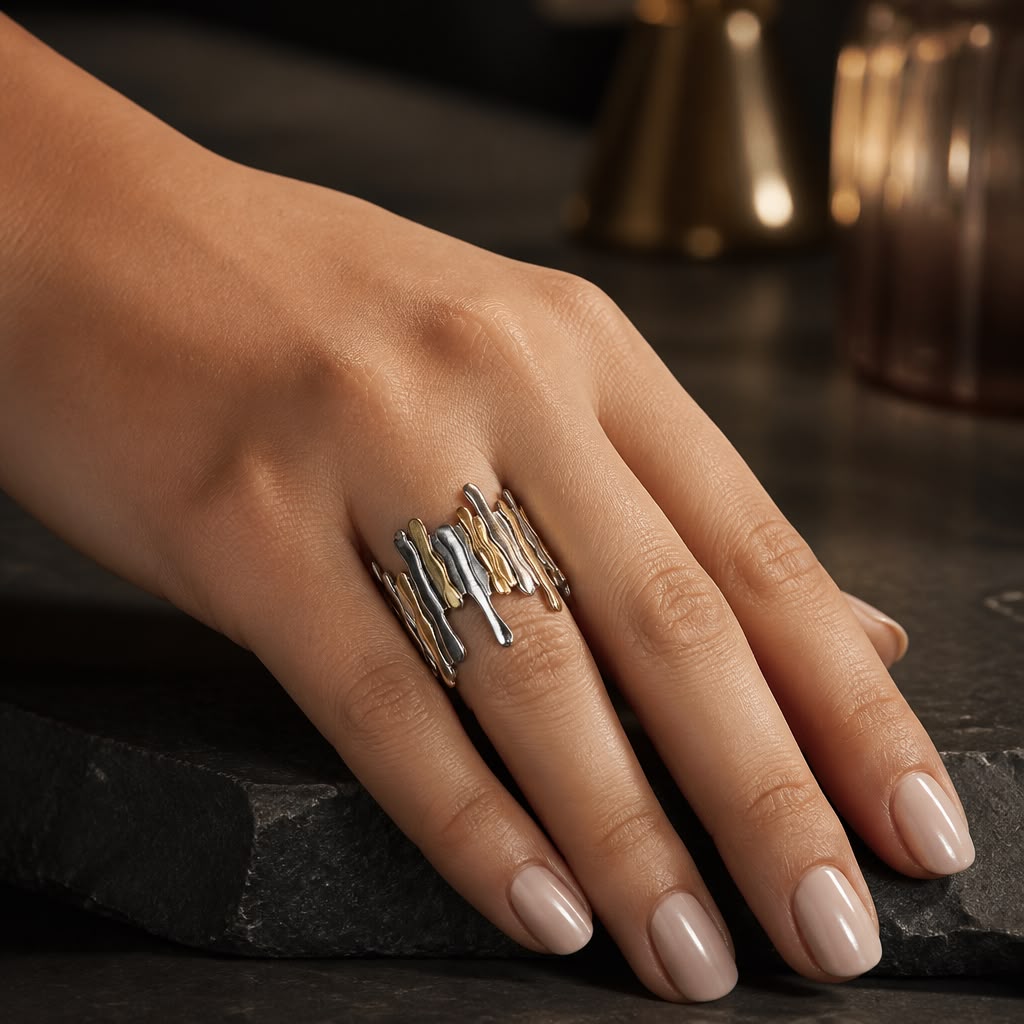 Urban Flow Textured Multi-Tone Ring