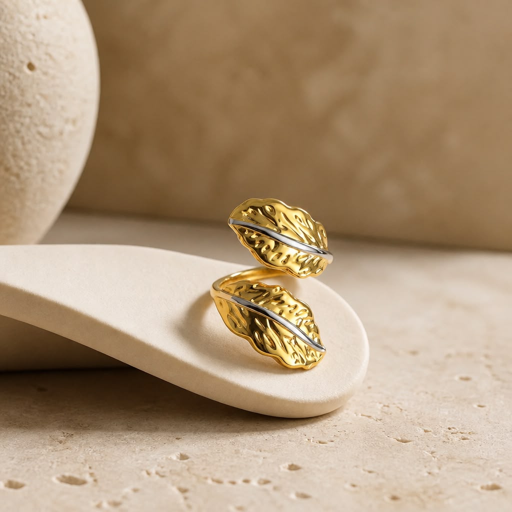 Golden Leaf Vein Statement Ring