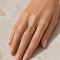 Golden Triple Disc Chain Statement Ring