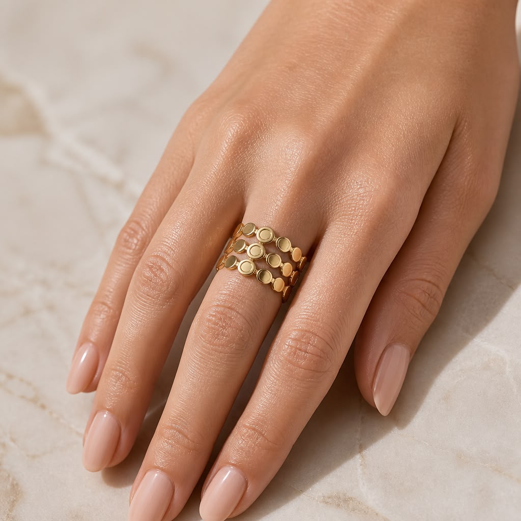 Golden Triple Disc Chain Statement Ring
