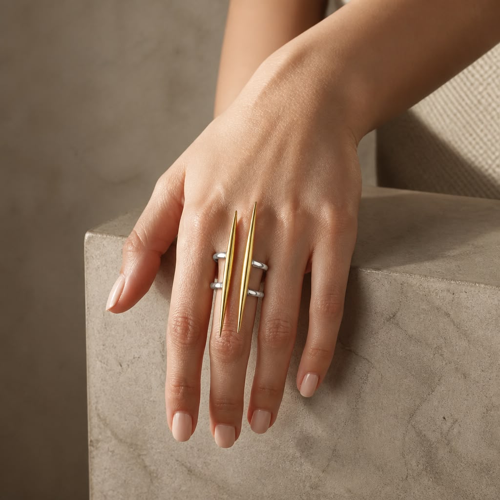 Golden Twin Spike Open Statement Ring