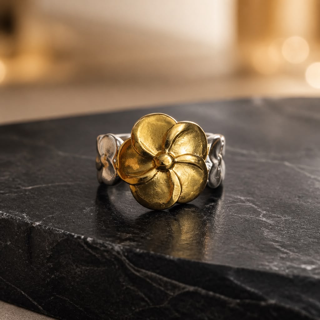Golden Bloom Floral Statement Ring