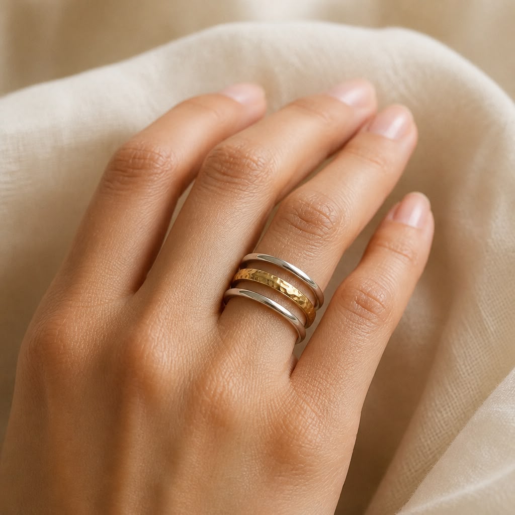 Trio Layer Gold & Silver Band Ring