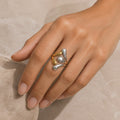 Golden Silver Leaf Drop Statement Ring