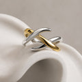Golden Silver Cross Curve Statement Ring