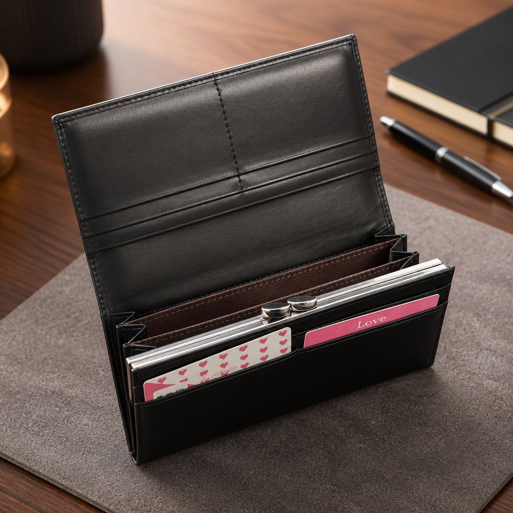 Classic Leather Long Black Wallet